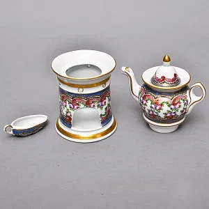 Антикварный Заварочный Чайник на подставке «Цветочная симфония», Франция - первая половина ХХ века. 