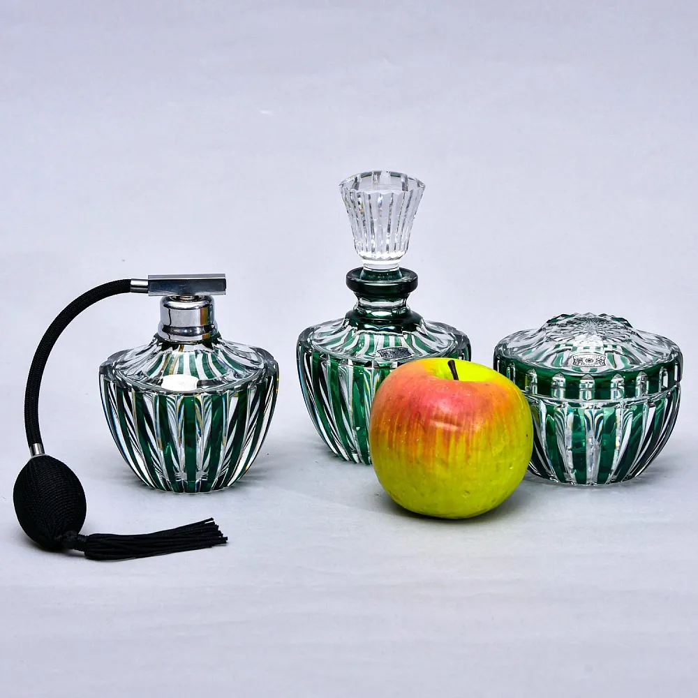 Винтажный Парфюмерный Набор из 3-х предметов, Цветной Хрусталь VAL SAINT LAMBERT, Бельгия.