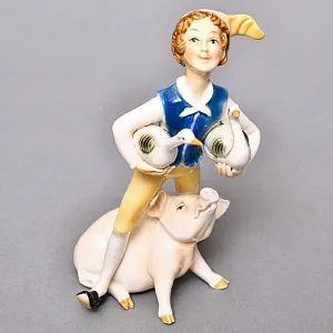 Коллекционная Фарфоровая статуэтка «Мальчик с гусями и поросенком», Karl Ens Германия.