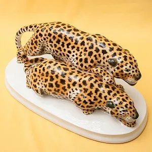 Редкость! Большая Фарфоровая Статуэтка «Два Ягуара На Охоте», Schwarzburger, Германия -1925 год.