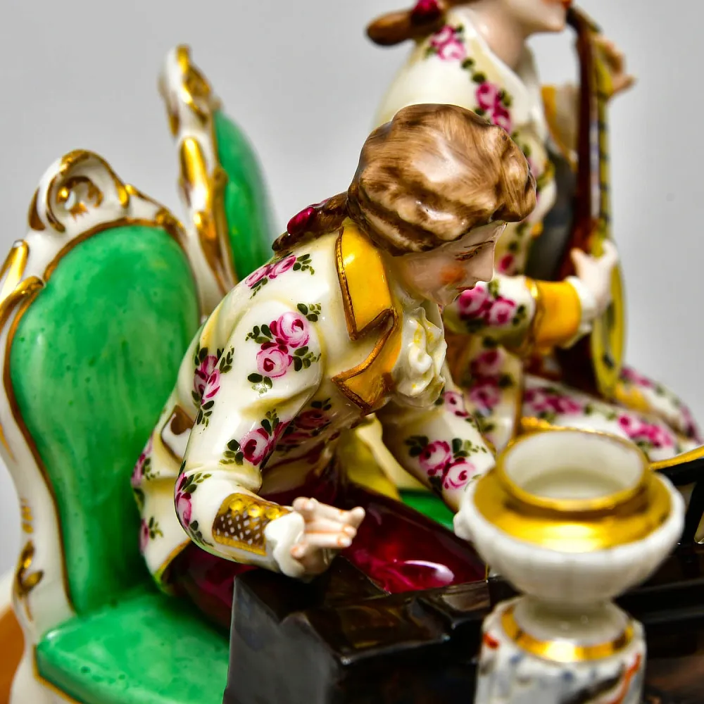 Антикварная Фарфоровая Статуэтка - Подсвечник "Музыкальное Трио", Ernst Bohne Sohne Германия.