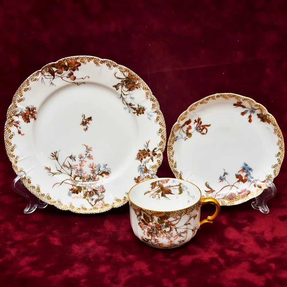 Винтажная Чайно-Кофейная пара + Тарелка (тройка), Фарфор Limoges Франция, 1876 - 1896 годы. 