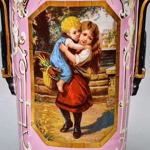 Редкость! Антикварные Парные Фарфоровые Вазы «Мгновения детства», Франция, конец XIX века. 