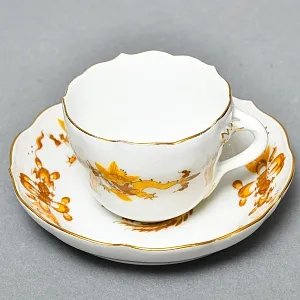 Коллекционная Фарфоровая Кофейная Пара «Золотой Дракон», MEISSEN / МЕЙСЕН Германия.