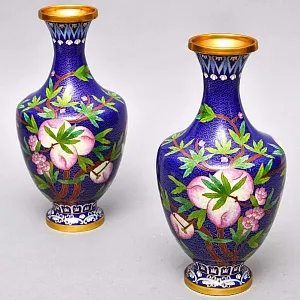Парные Вазы «Фруктовый Сад» в технике «Клуазоне», металл Китай 50 -е годы ХХ века.