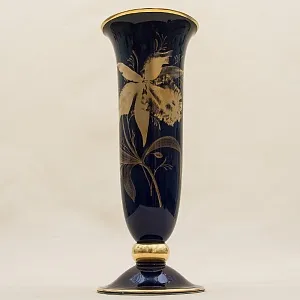 Кобальтовая Винтажная Ваза коллекция «Золотой Нарцисс» LINDNER Kups Bavaria, Германия 60гг.