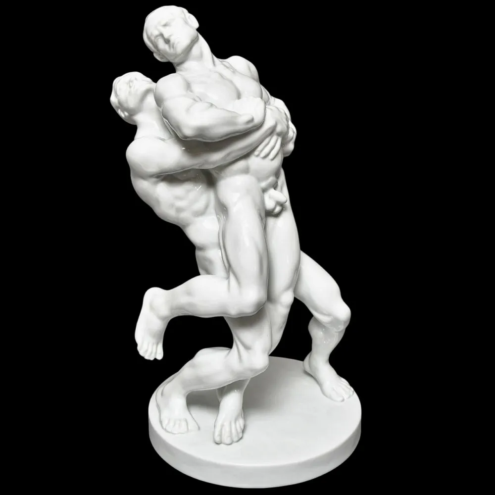 Редкость! Большая Фарфоровая статуэтка «Cпортсмены. БОРЦЫ», HEREND Венгрия, середина ХХ века.