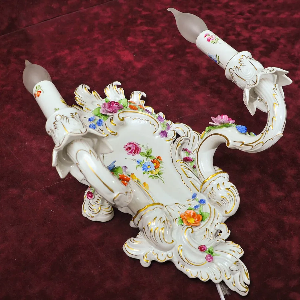 Парные Настенные Электрические Бра - Канделябры, Фарфор PLAUE Von Schierholz Германия.