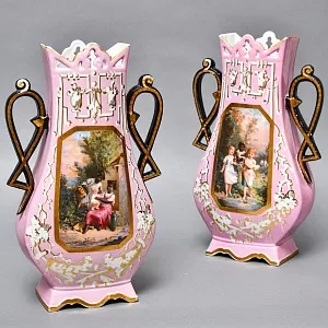 Антикварные Парные Фарфоровые Вазы «Счастливое детство», Франция, конец XIX - начало ХХ века. 