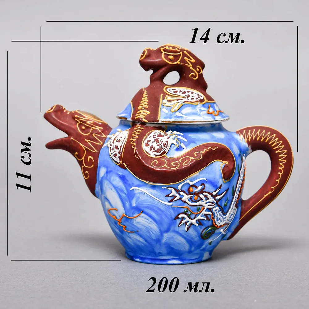 Чайный Сервиз на 6 персон «Небесные Драконы», Фарфор SATSUMA Япония, середина ХХ века.