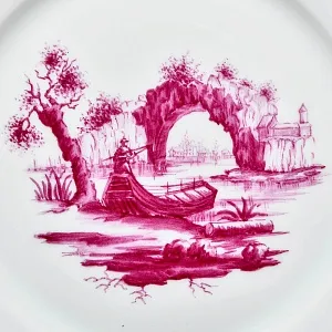 Фарфоровая Кофейная пара + тарелка «Пейзаж у реки», Hochst Германия, середина XX века.