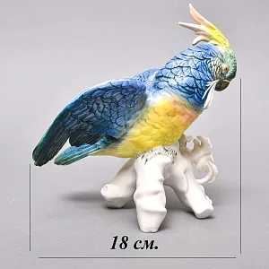 Птица - Коллекционная Статуэтка «Сине-Желтый Какаду на ветке», фарфор Karl Ens Германия 50 гг. 