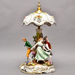 Редкость! Фарфоровая Настольная Электрическая Лампа «ХОРОВОД», Литофания, PLAUE Германия.