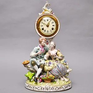 Редкость! Механические Фарфоровые Часы с боем «Свидание на пленэре», Franz Hermle & Sohn Германия 50 гг.