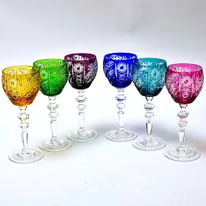 Набор Бокалов для Вина из Цветного Хрусталя JOSEPHINENHUTTE Германия, 50 -е гг.