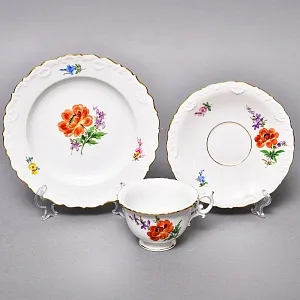 Чайный набор «Мейсенский букет» на 6 персон, Фарфор MEISSEN Германия, 1924 - 1934 годы. 