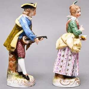  Антикварные Парные статуэтки «Музыкальный Дуэт», Фарфор, Dressel & Kister Passau Германия, 1907 - 1922 гг. 
