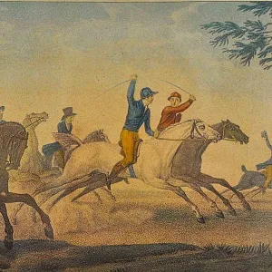Старинная Картина - Цветная Литография «Скачки», Carle Vernet Франция.