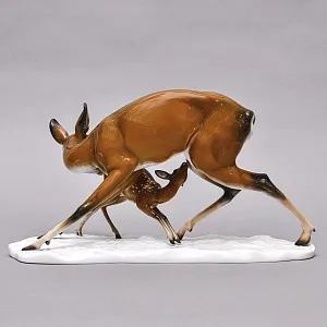 Редкая! Большая Фарфоровая статуэтка «Олениха с олененком», ROSENTHAL Германия, 70 гг.  