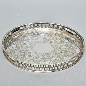 Старинный Круглый Металлический Поднос с бортиком, Silverplated, SHEFFIELD Англия. 