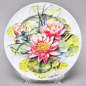 Авторская Фарфоровая Тарелка - Блюдо «Водная лилия Розовая сенсация», Rosenthal Германия - 2000 год. 