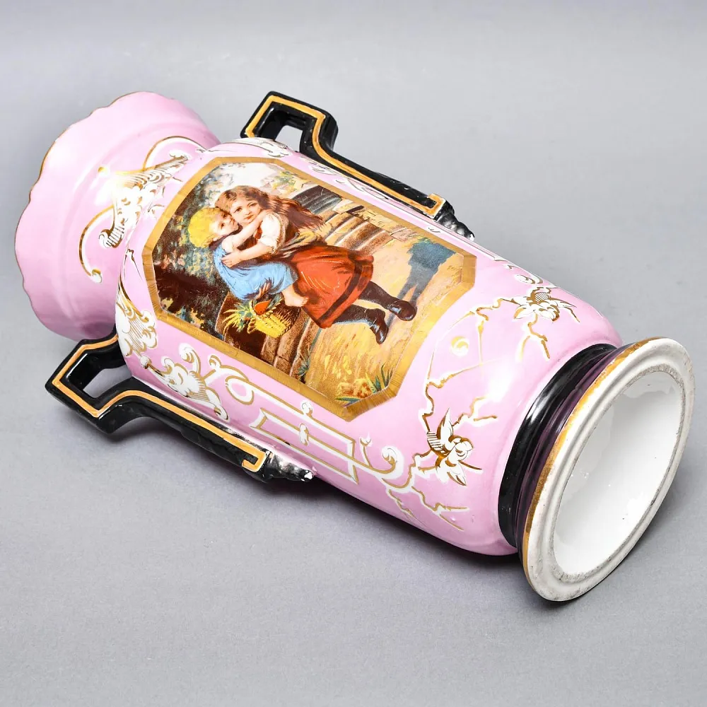 Редкость! Антикварные Парные Фарфоровые Вазы «Мгновения детства», Франция, конец XIX века. 