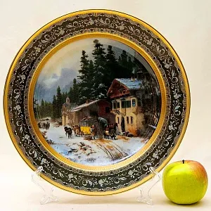 Большое Коллекционное Блюдо - Тарелка «Почтовая станция в горах» Фарфор KAISER Германия.