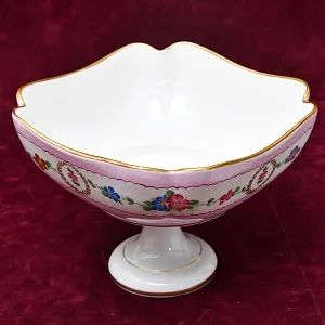 Антикварная Фарфоровая Фруктовница - Конфетница - Ваза на ноге «Цветочная гирлянда», Limoges Франция.