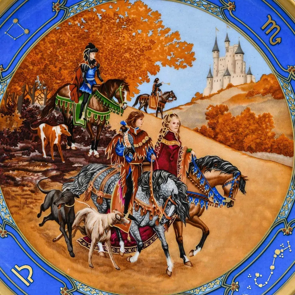Коллекционная Фарфоровая тарелка «Соколиная охота», Hutschenreuther Германия. 