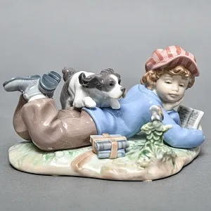 Коллекционная Фарфоровая статуэтка «Мальчик с собакой и птицей», Lladro Испания. 