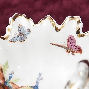 Сервировочная Фарфоровая Менажница  «ПТИЦЫ И БАБОЧКИ», Франция - середина ХХ века.
