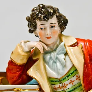 Антикварная Статуэтка «Арфистка и Кавалер - Репетиция», фарфор Scheibe - Alsbach, Германия.