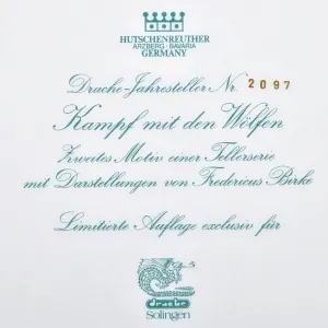 Коллекционное Блюдо - Тарелка «Мифы, сказания. Битва с волками» Фарфор, Hutschenreuther Германия. 