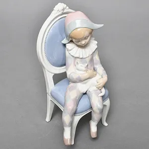 Коллекционная Фарфоровая статуэтка «Маленький Арлекин с кошкой», Lladro (Лядро) Испания.