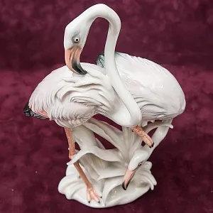 Птицы - Фарфоровая статуэтка «ПАРА ФЛАМИНГО», Карл Энс / Karl Ens,  Германия, 50-е годы ХХ века.