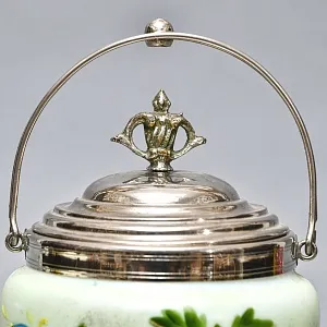 Бисквитница - Сахарница - Баночка с крышкой «Синий Цветок», Стекло Англия 50-е годы ХХ века. 