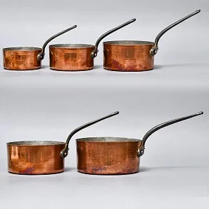 Винтажный Набор из 5-ти Медных Ковшиков разных размеров Франция, середина ХХ века.