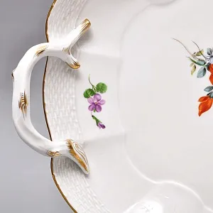 Сервировочное Блюдо с ручками - Тарелка - Поднос «Цветочный Букет», MEISSEN Германия - первая половина ХХ века.