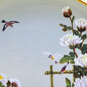 Коллекционная Тарелка - Блюдо «Ноябрь» - «Щеглы и Астры» Фарфор, Franklin Mint Япония, 1979 год.