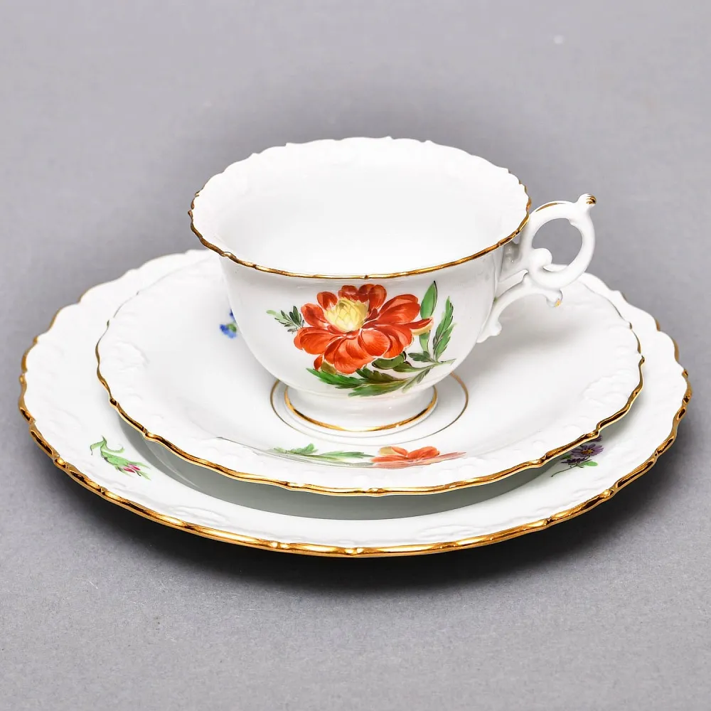 Чайный набор «Мейсенский букет» на 6 персон, Фарфор MEISSEN Германия, 1924 - 1934 годы. 