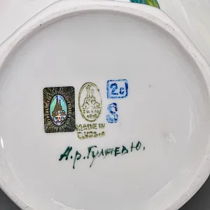 Авторский Чайный сервиз на 4 персоны «Лимоны», фарфор, ручная роспись, Гжель Россия -2000 г..