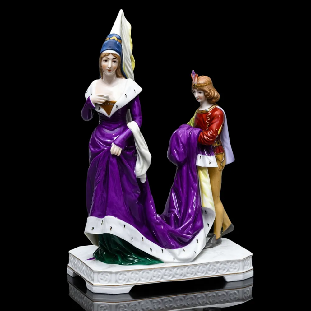 Антикварная Фарфоровая статуэтка «Средневековая дама с пажом», Dressel & Kister Passau Германия.