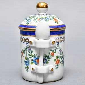 Фарфоровый Соусник с крышкой, блюдцем и ложечкой, Giulia Mangani Италия, вторая половина ХХ века.