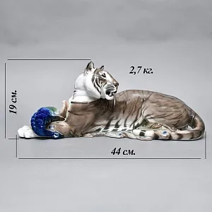Большая! Авторская Фарфоровая статуэтка «Тигр с павлином», ROSENTHAL Германия, 1919 - 1934 годы. 
