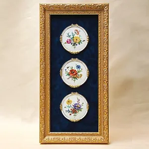 Картина - Панно из Трех Фарфоровых Плакеток  «Летние Цветы», KAISER Германия.