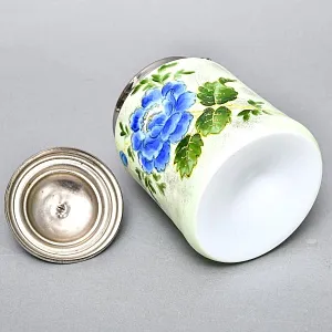 Бисквитница - Сахарница - Баночка с крышкой «Синий Цветок», Стекло Англия 50-е годы ХХ века. 