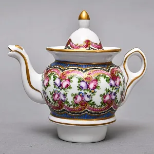 Антикварный Заварочный Чайник на подставке «Цветочная симфония», Франция - первая половина ХХ века. 