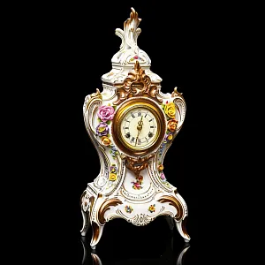 Большие Каминные Механические Фарфоровые Часы с боем «Букет из Роз», Franz Hermle & Sohn Германия 50 гг.