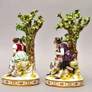 Большие Парные Фарфоровые статуэтки «Влюбленные», Ludwigsburg Германия, середина ХХ века. 