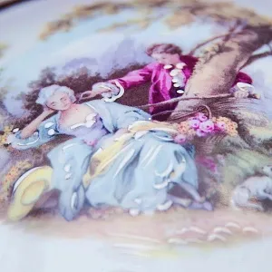 Винтажная Классическая Шкатулка «Дама с Кавалером» Фарфор Лимож Limoges Франция -70 гг.